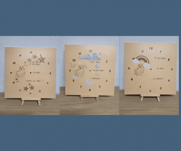 Coffret de trois horloges Licorne