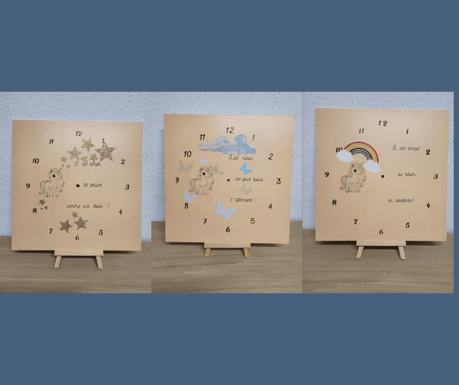 Coffret de trois horloges Licorne