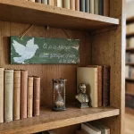 Pancarte zen bois "Et si le silence avait quelque chose à te dire ?" dans une bibliothèque - L'art de décorer