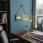 Pancarte zen bois "Un pas. Puis le suivant." accrochée dans un bureau - L'art de décorer