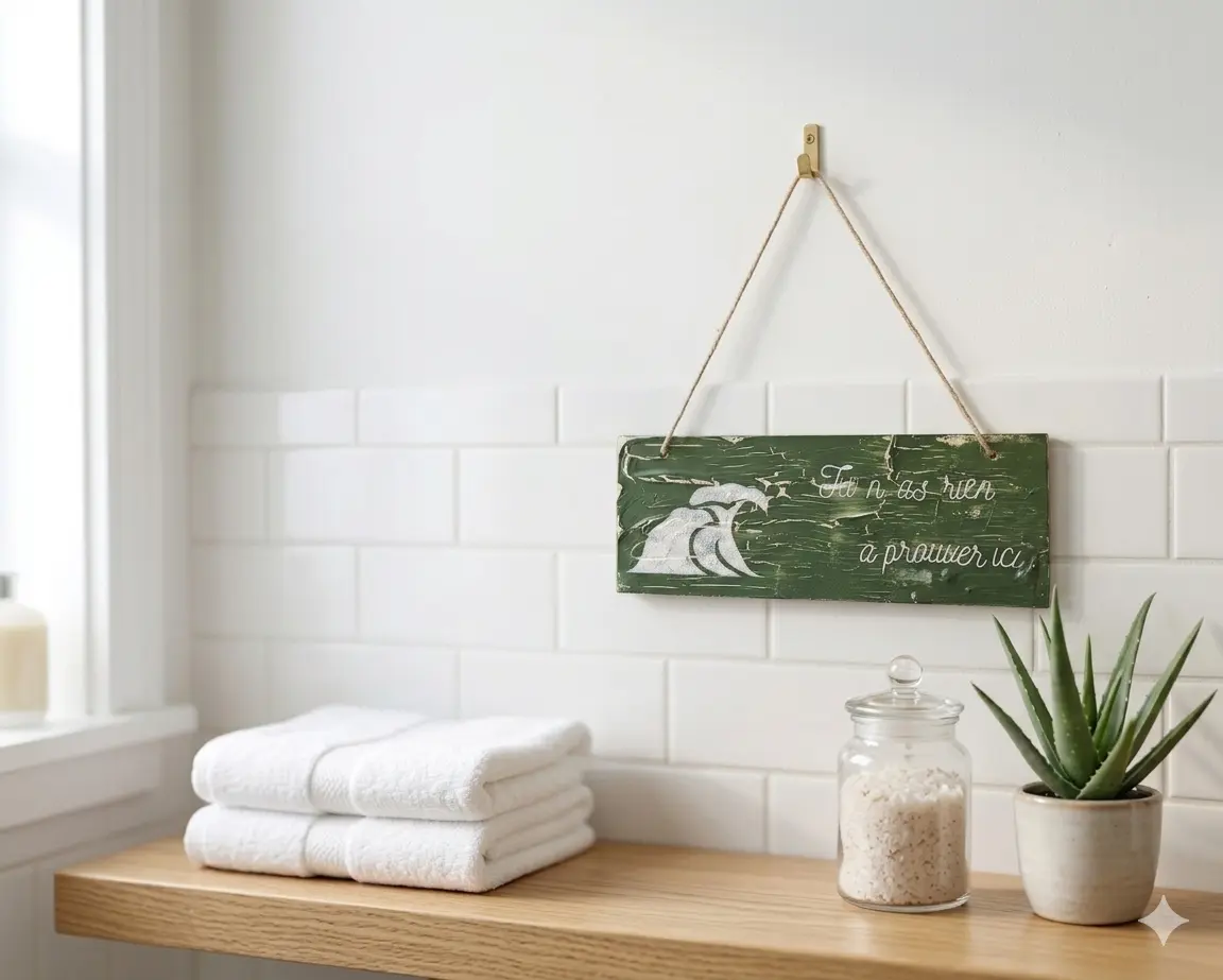 Pancarte bois zen salle de bains — L'art de décorer